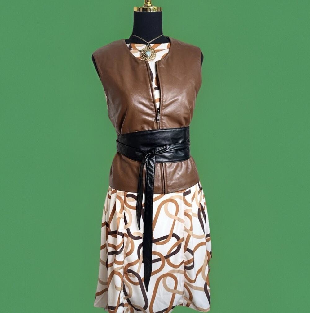 Vintage Cocoa Brown Soft Leather Oversized Vest - Minimalist Soft Western Boho